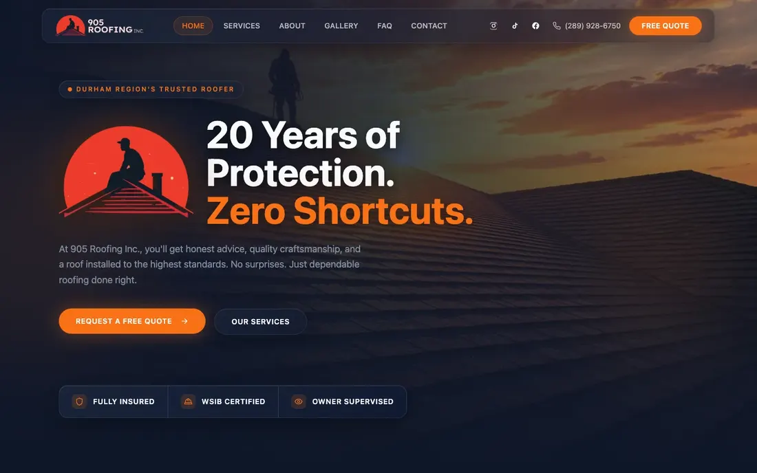905 Roofing Inc. homepage